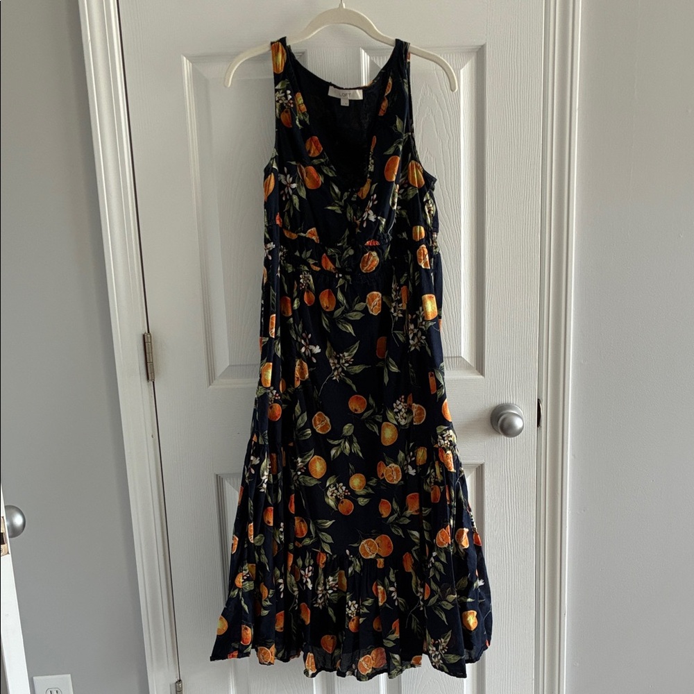 LOFT Black Maxi Dress with Orange Fruit Print